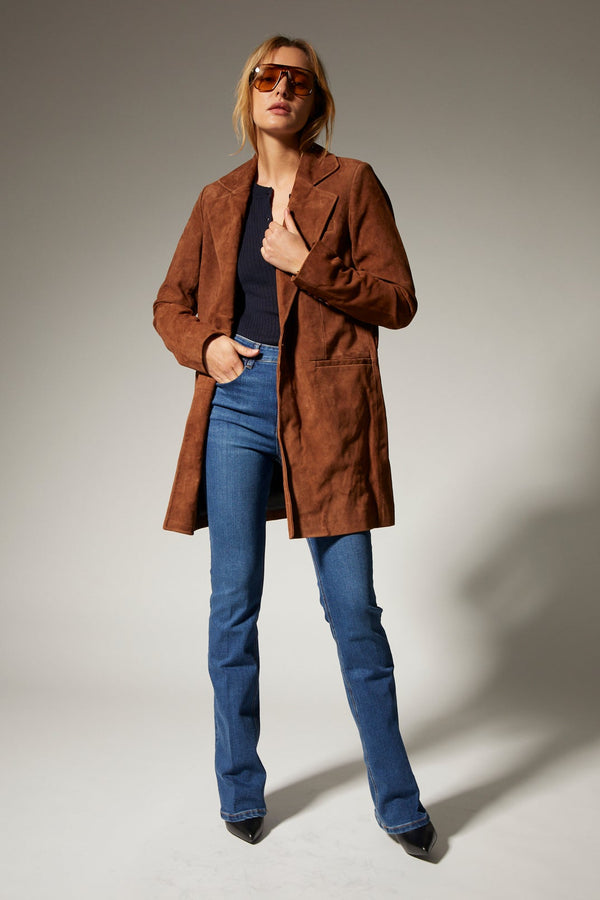 Sprwmn Dark Cognac Suede Long Blazer