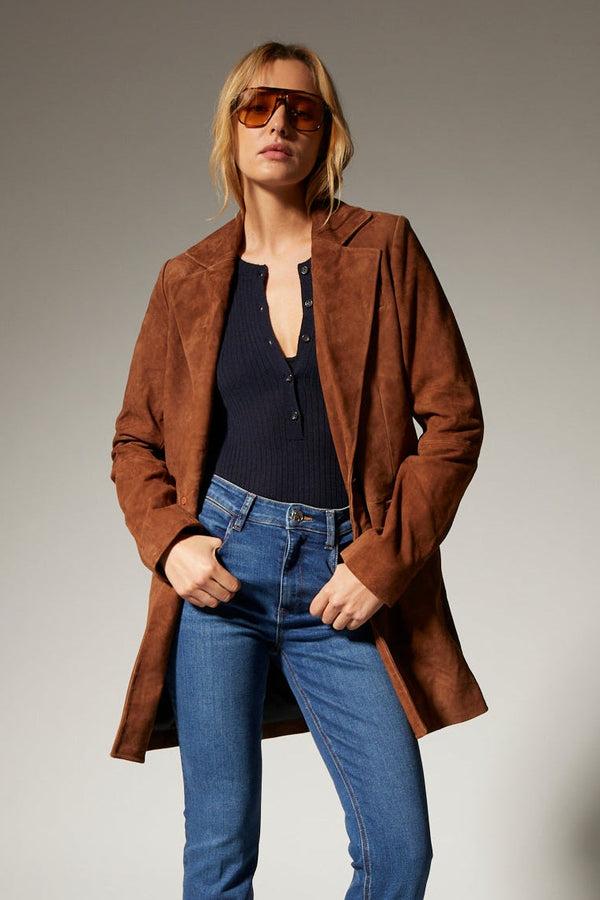 sprwmn Dark Cognac Suede Long Blazer