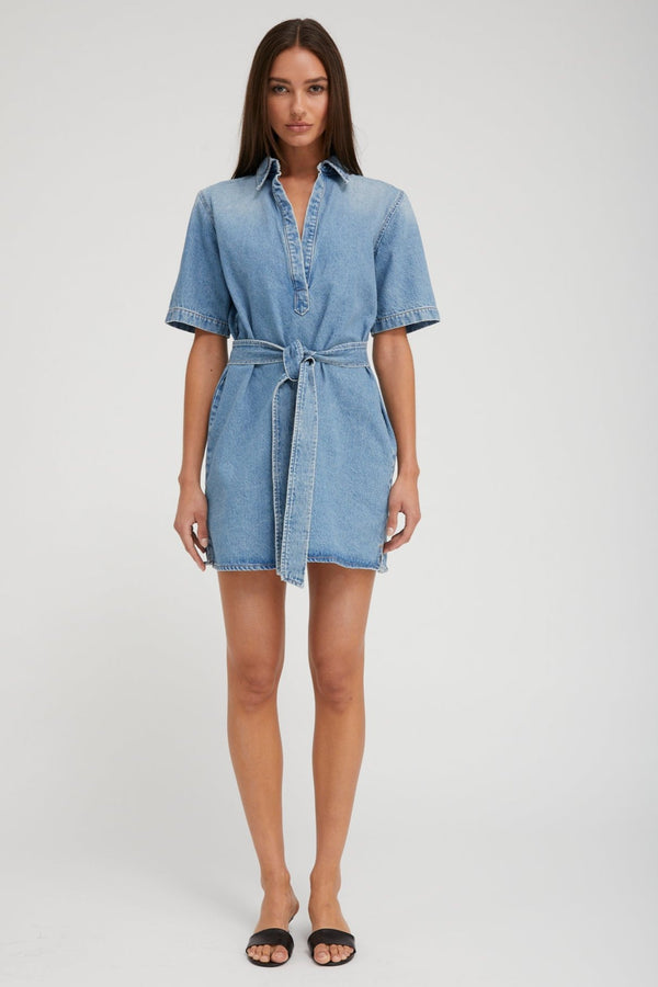 sprwmn Denim Mini Henley Dress Paradis