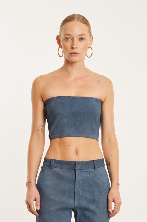 sprwmn Denim Suede Micro Tube Top Denim