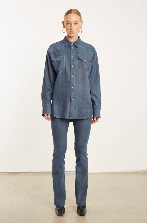 Sprwmn Denim Suede Western Button Down Denim