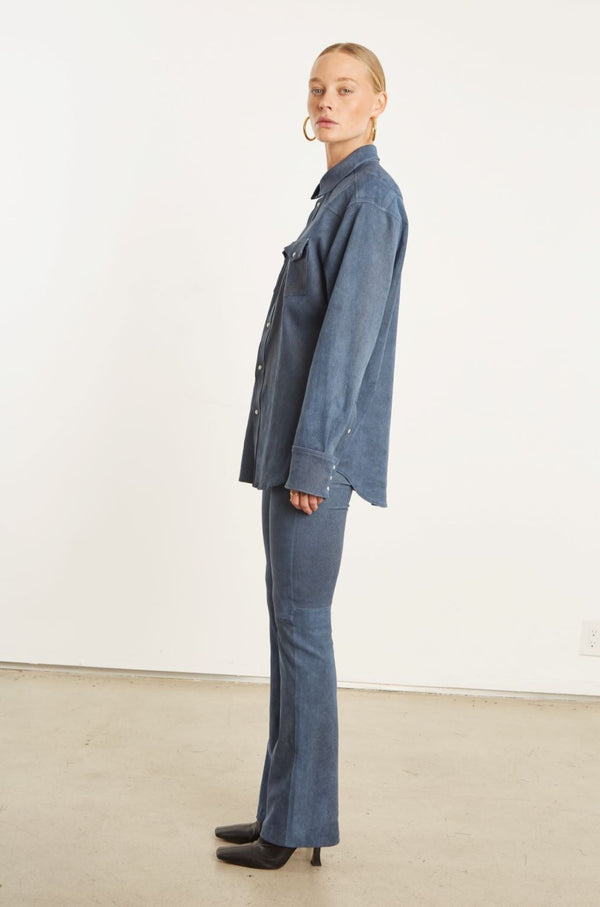 Sprwmn Denim Suede Western Button Down Denim