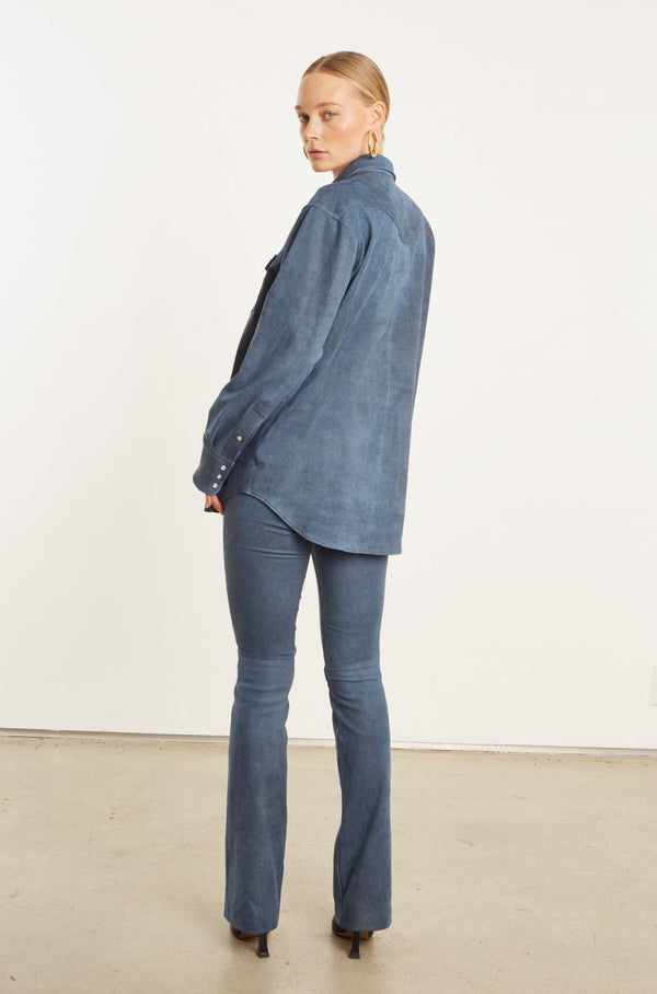 Sprwmn Denim Suede Western Button Down Denim