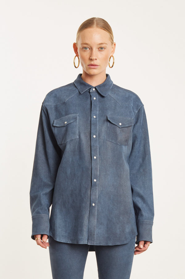 sprwmn Denim Suede Western Button Down Denim