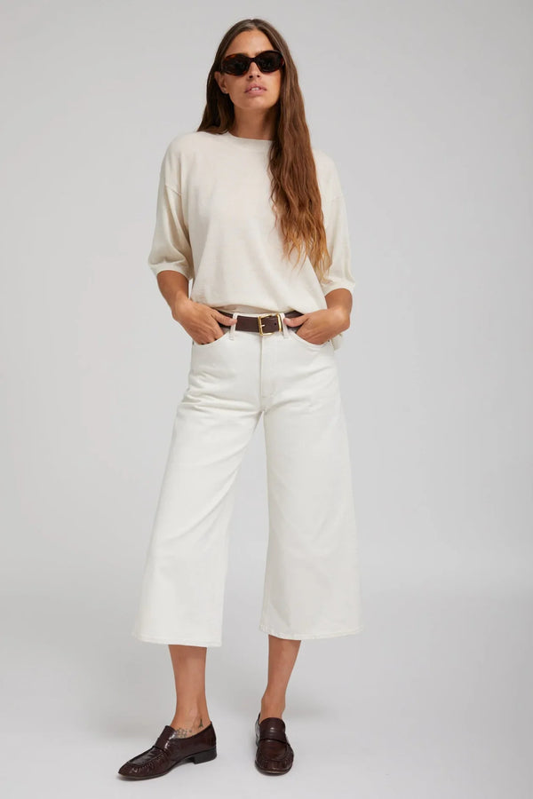 Sprwmn Earhart White Denim Culotte Pants