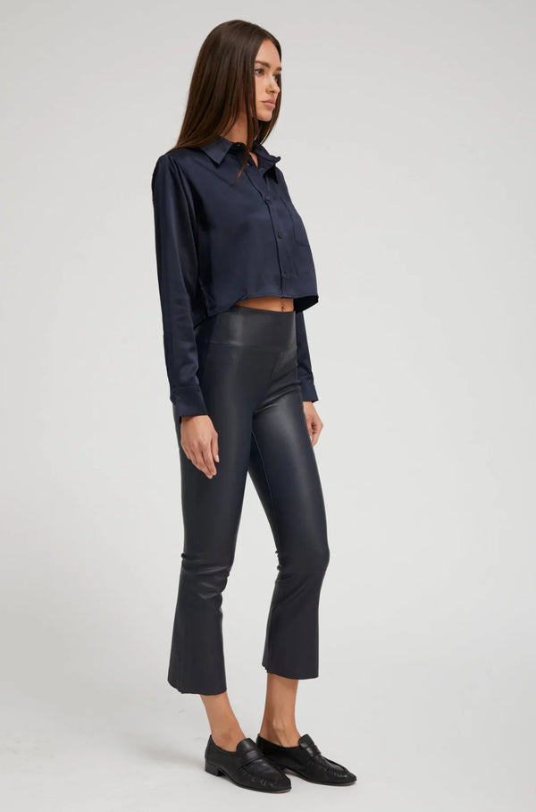 Sprwmn Grace Leather Crop Flare Navy