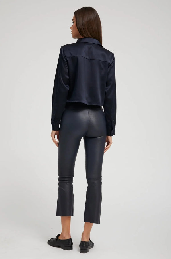 Sprwmn Grace Leather Crop Flare Navy