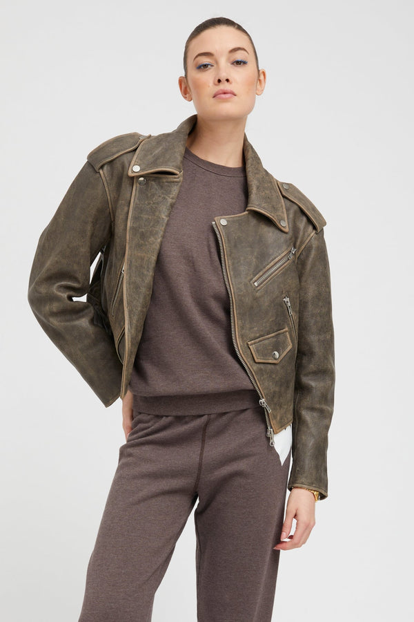 sprwmn Grey Leather Biker Jacket Grey