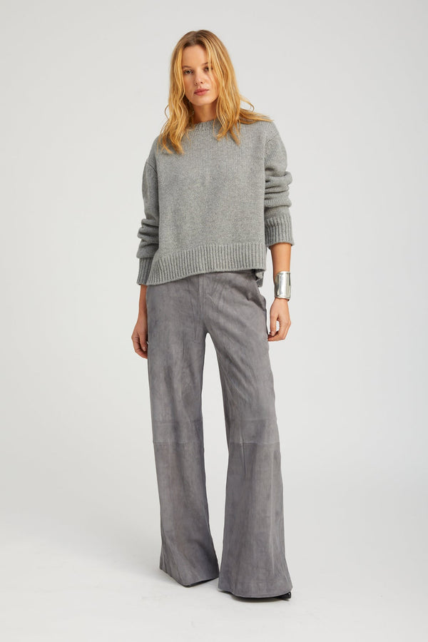 Sprwmn Grey Suede Wide Leg Trousers CASTLE GREY
