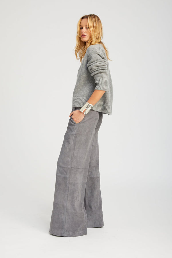 Sprwmn Grey Suede Wide Leg Trousers CASTLE GREY