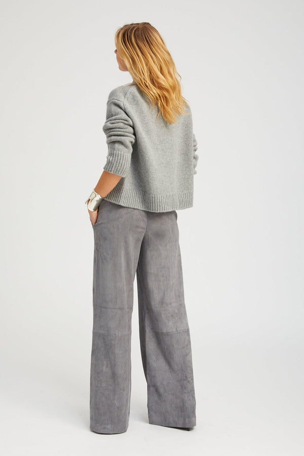 Sprwmn Grey Suede Wide Leg Trousers CASTLE GREY