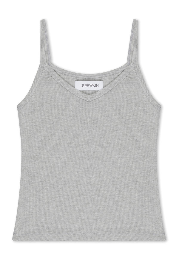 Sprwmn Heather Grey Rib V Neck Tank Heather Grey