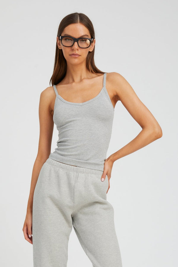 sprwmn Heather Grey Rib V Neck Tank Heather Grey