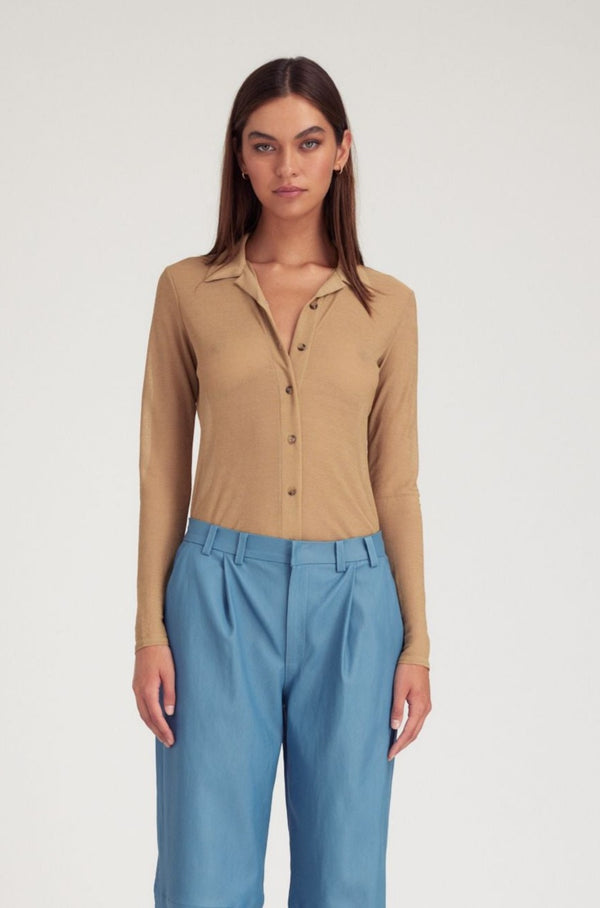 sprwmn Khaki Knit Mesh Button Down Khaki