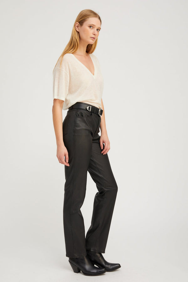 Sprwmn Leather 5 Pocket Slim Straight Black