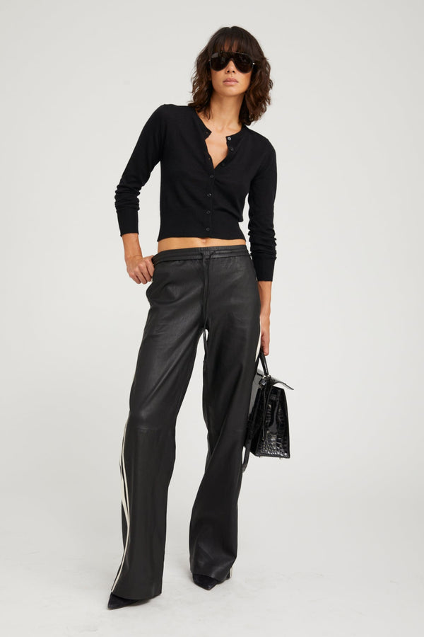 Sprwmn Leather Baggy Athletic Pants Black