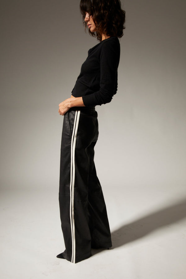 Sprwmn Leather Baggy Athletic Pants Black