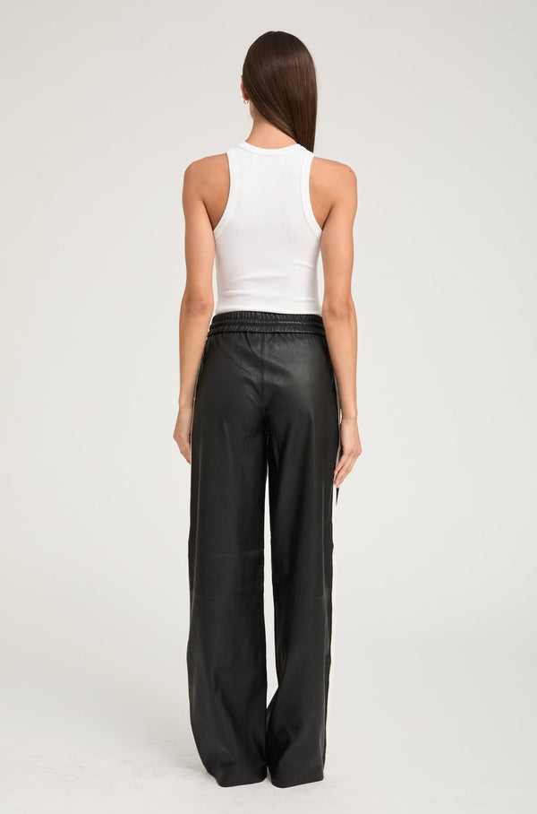Sprwmn Leather Baggy Athletic Pants Black