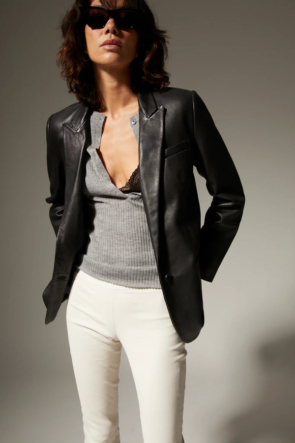 sprwmn Leather Blazer Black