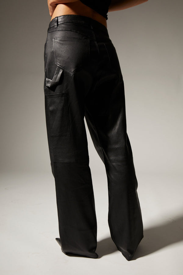Sprwmn Leather Carpenter Pants Black