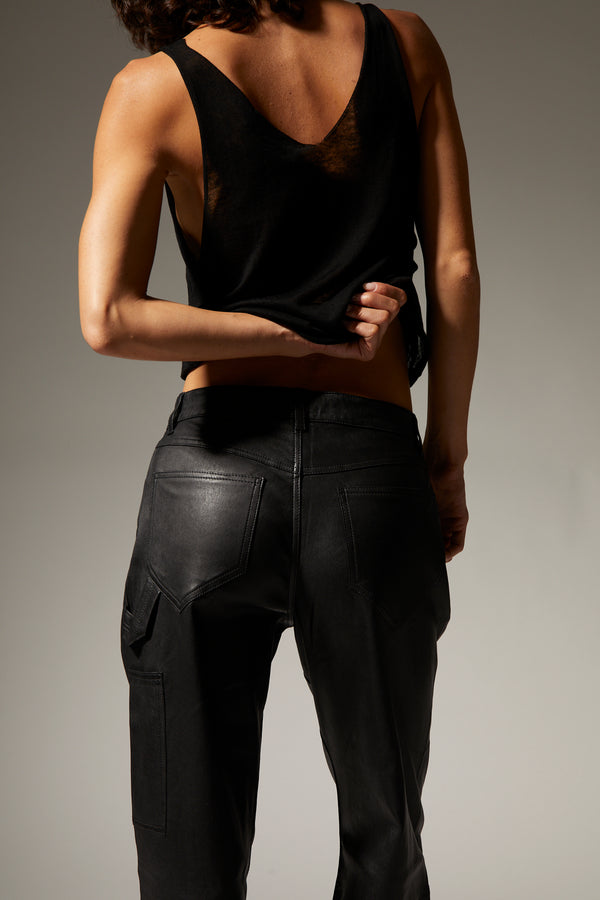Sprwmn Leather Carpenter Pants Black