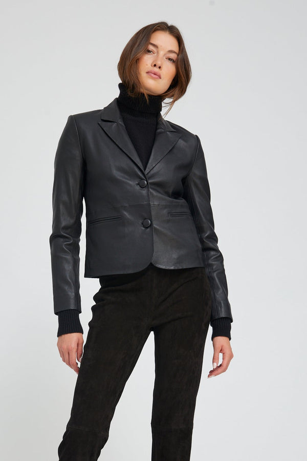 sprwmn Leather Claire Blazer BLACK