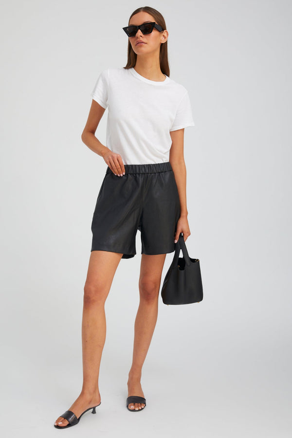 sprwmn Leather Culotte Shorts Black