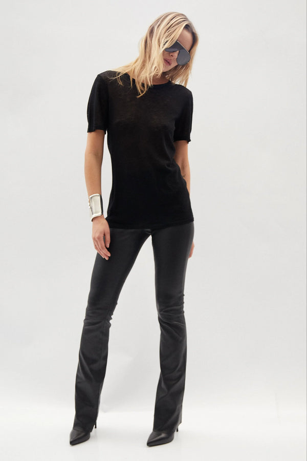 sprwmn Leather Micro Flare Black