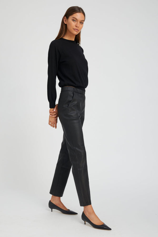 Sprwmn Leather Sophia Pintuck Joggers Black