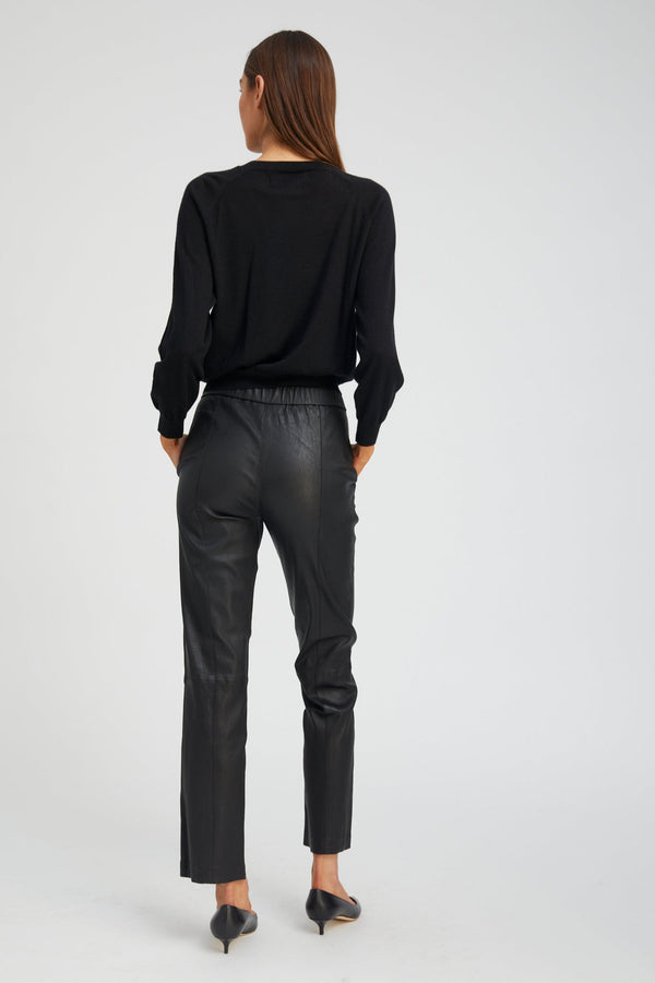 Sprwmn Leather Sophia Pintuck Joggers Black