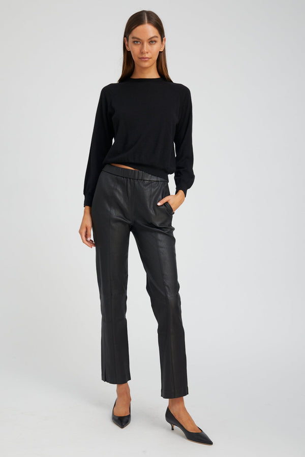 sprwmn Leather Sophia Pintuck Joggers Black