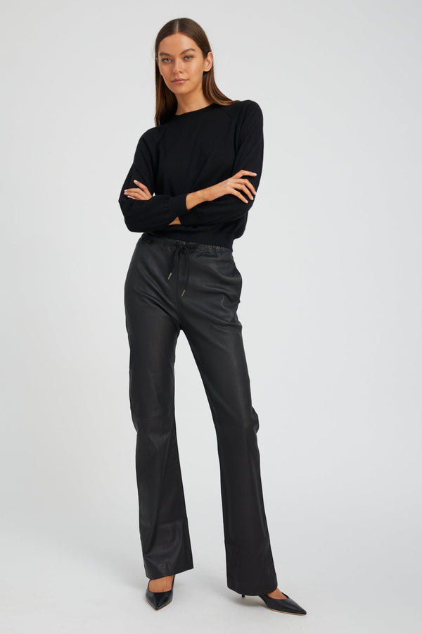 Sprwmn Leather Straight Leg Pants Black
