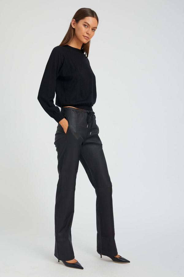 Sprwmn Leather Straight Leg Pants Black