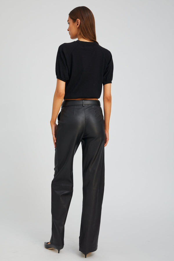 Sprwmn Leather Straight Leg Pleated Trousers Black