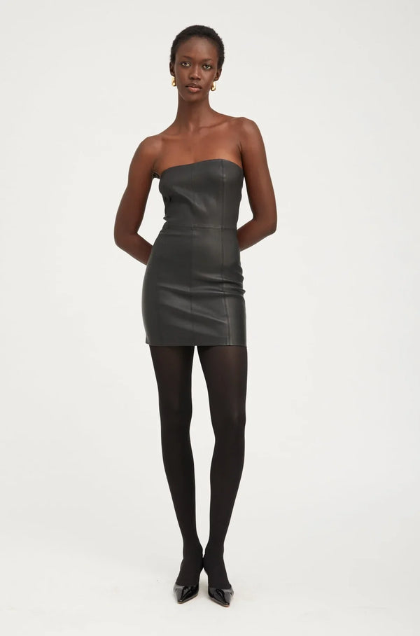 sprwmn Leather Strapless Dress Black