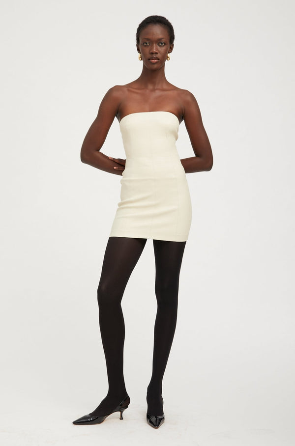 Sprwmn Leather Strapless Dress Off White