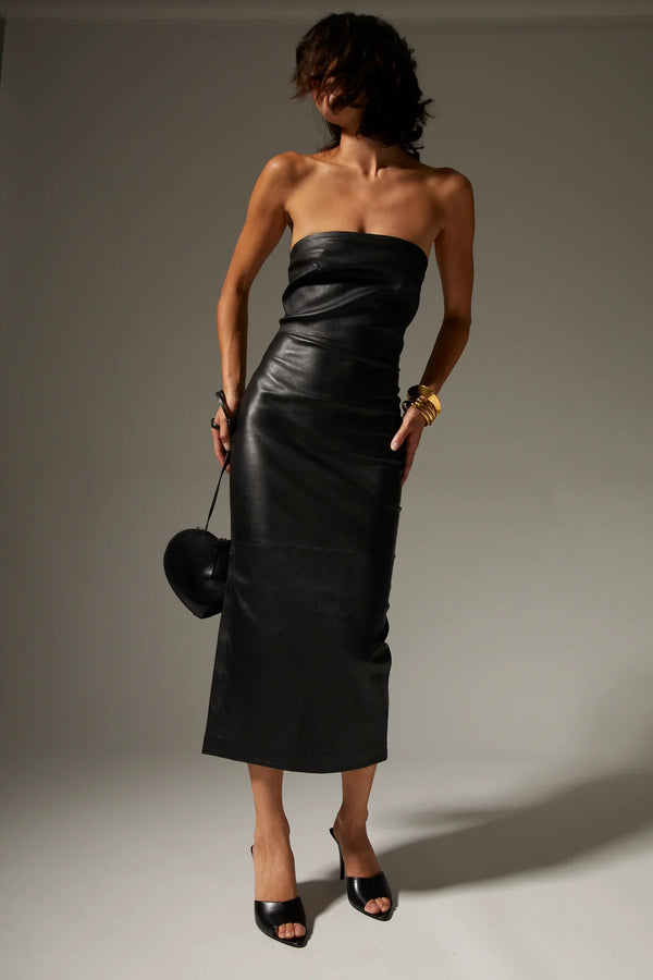 sprwmn Leather Tube Dress Black