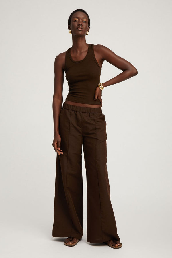 Sprwmn Linen Wide Leg Pintuck Trousers Americano