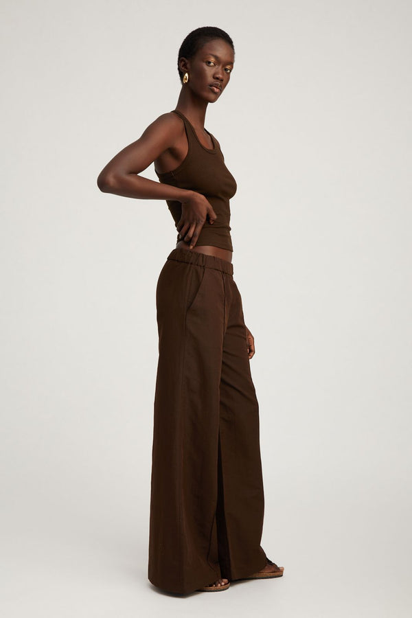 Sprwmn Linen Wide Leg Pintuck Trousers Americano