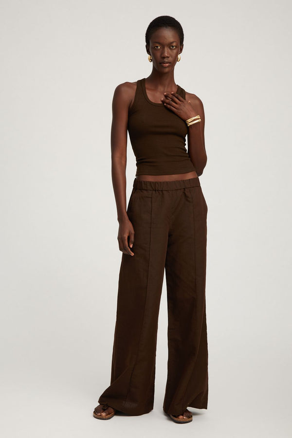 sprwmn Linen Wide Leg Pintuck Trousers Americano