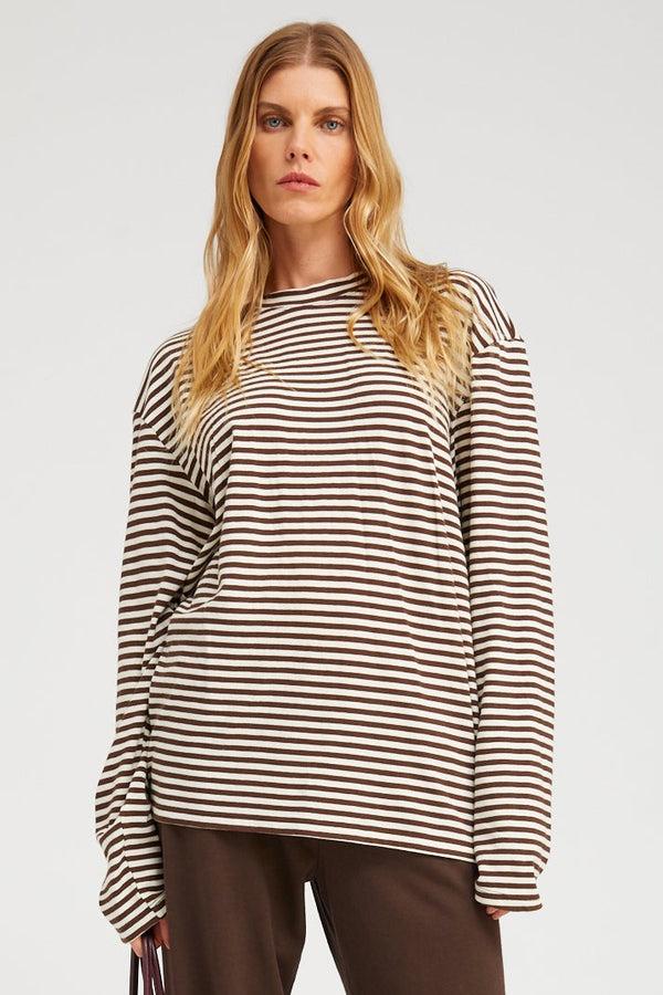 sprwmn Long Sleeve Oversized Tee AMERICANO STRIPE