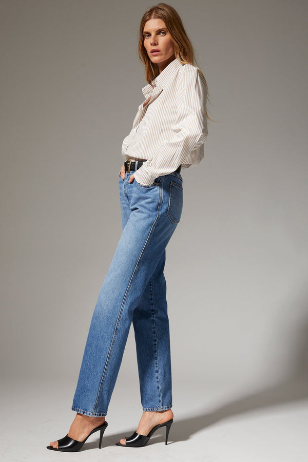 Sprwmn Mara Button Down TAN STRIPES