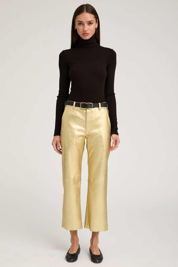 Sprwmn Metallic Gold Leather Cropped Trousers Gold