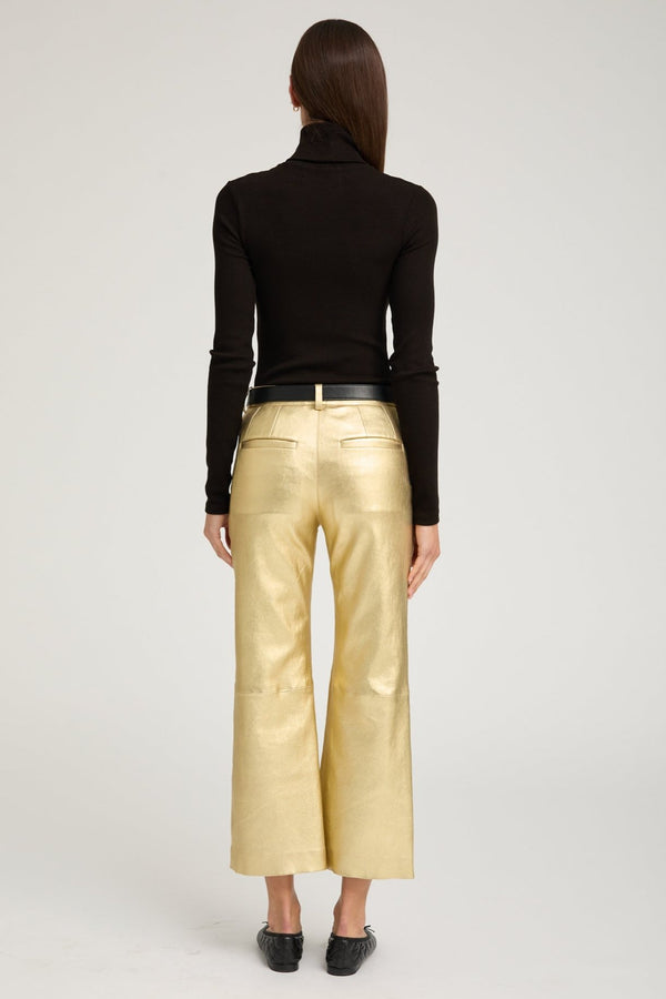 Sprwmn Metallic Gold Leather Cropped Trousers Gold