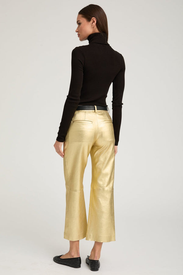 Sprwmn Metallic Gold Leather Cropped Trousers Gold