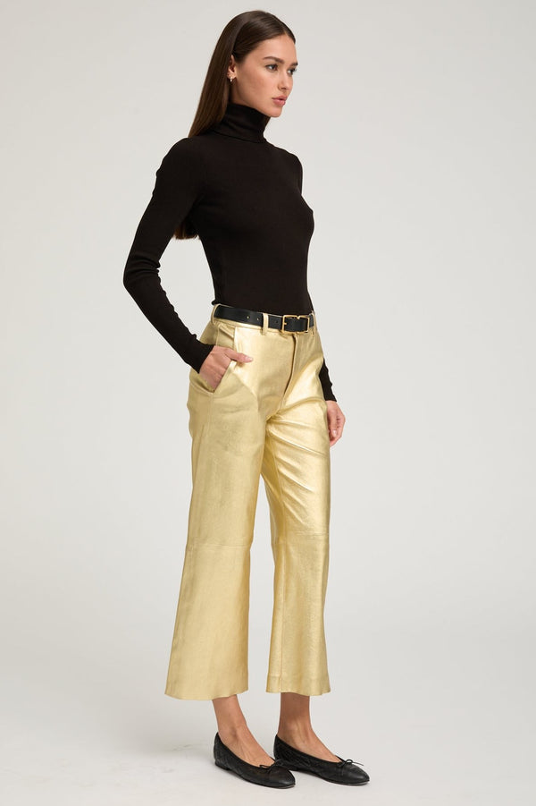 sprwmn Metallic Gold Leather Cropped Trousers Gold