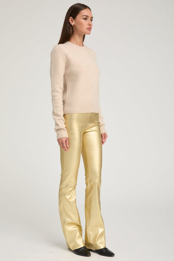 Sprwmn Metallic Gold Leather Micro Flare Gold