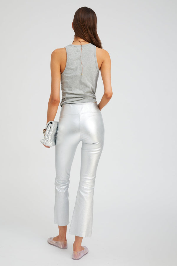 Sprwmn Metallic Silver Leather Ankle Flare Silver