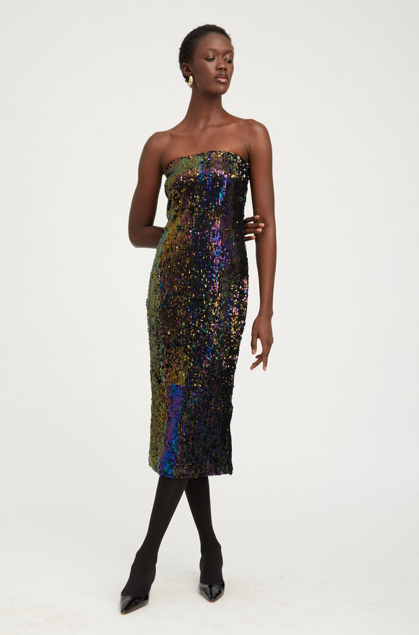 Sprwmn Multi Color Sequin Tube Dress Black