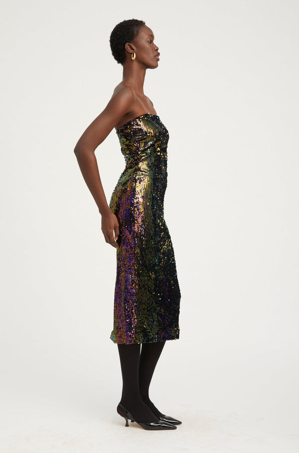 Sprwmn Multi Color Sequin Tube Dress Black
